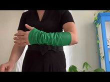 Load and play video in Gallery viewer, Fashion arm sleeves handmade lambskin leather sleeves grass green spring color stylish and cozy
